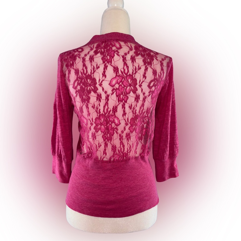 Poof! Pink Lace Back V-Neck 3 Button Cardigan Y2K Era Vibes Size L